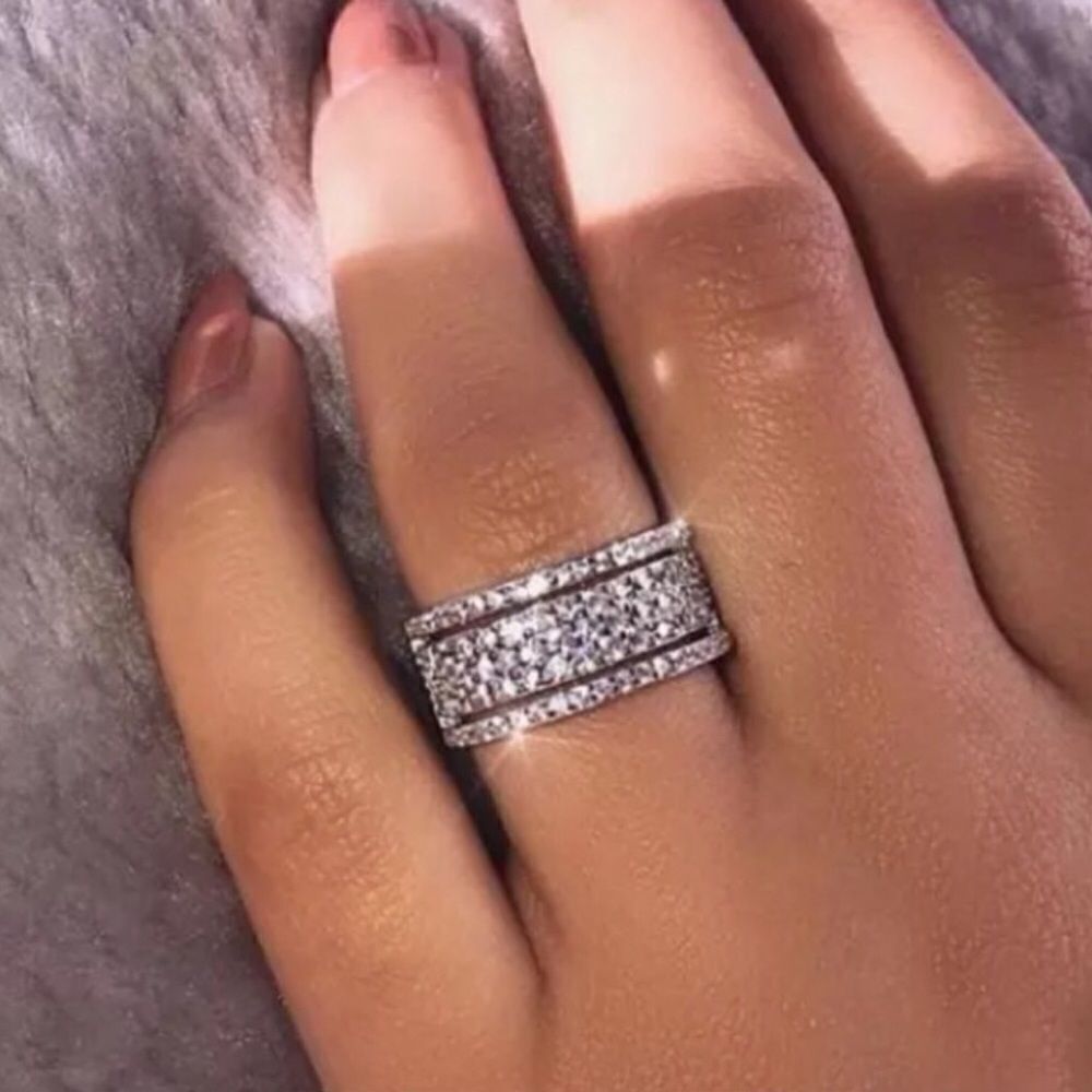 💎A108💎 STUNNING STERLING SILVER RING WITH INLAID DIAMONDS - Picture 5 of 7